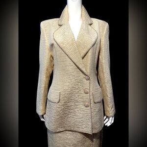METALLIC GOLD Solini New York Vintage Wedding Holiday Rhinestones SKIRT SUIT 10